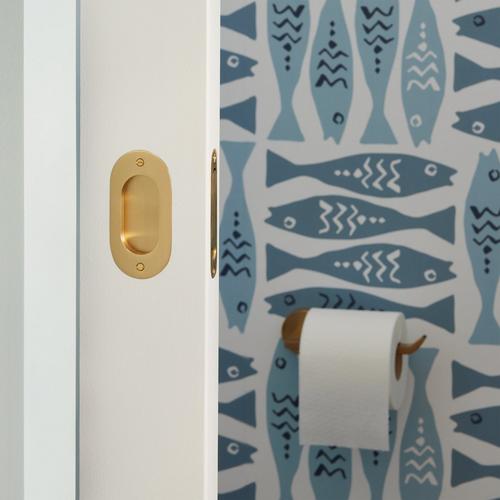 Elongated Oval Recessed Brass Pocket Door Pull