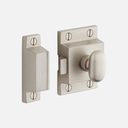 Pitkin Brass Cabinet Latches with Oval Knob in Brushed Nickel