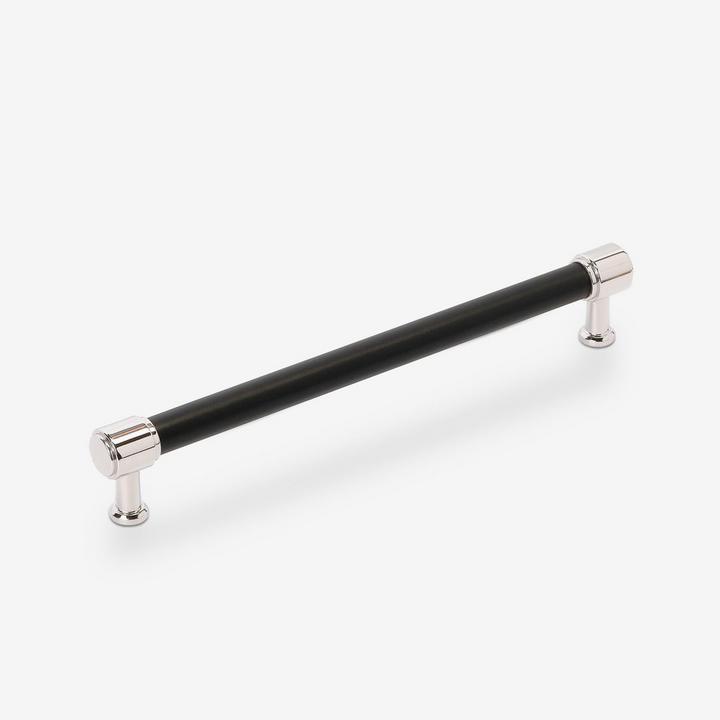 Lazzara Appliance Pull Black Leather in Polished Nickel