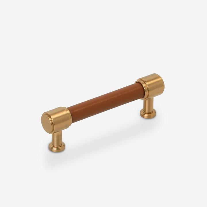 Lazzara Cabinet Pull Cognac Leather in Brushed Gold