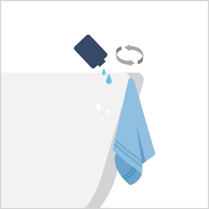 Illustration showing using a polishing compound and a towel to clean and remove scratches from resin