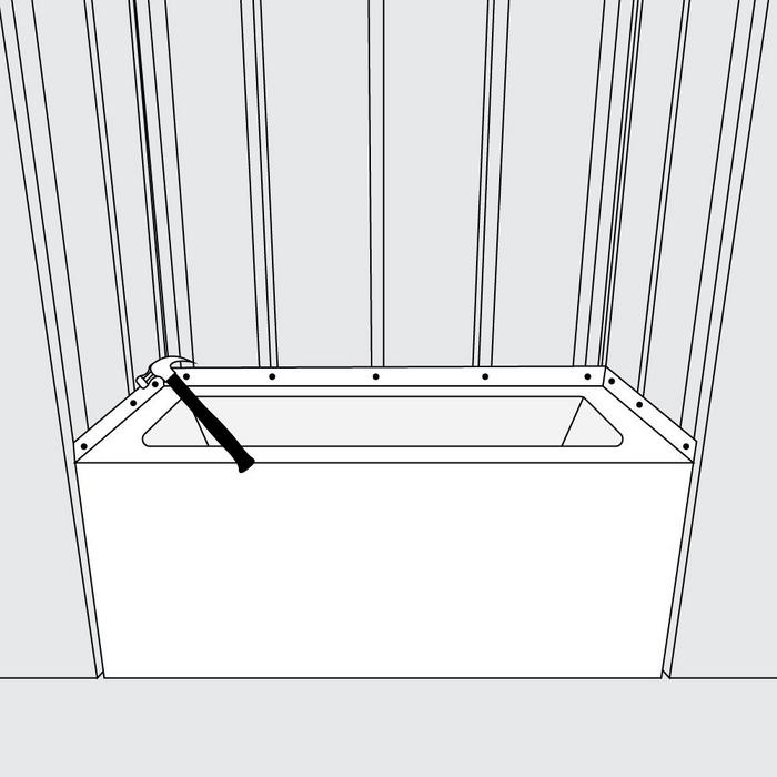 Step 6 - nail the flange along the rub rim to the surrounding studs to secure the tub