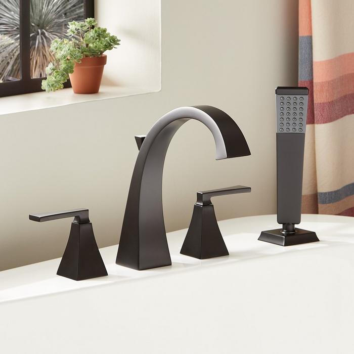 Vilamonte 4-Hole Roman Tub Faucet and Hand Shower in Matte Black