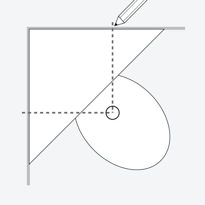 Rough-in step 1 - determine the rough-in location and measure and mark the rough-in length out from the corner on each wall