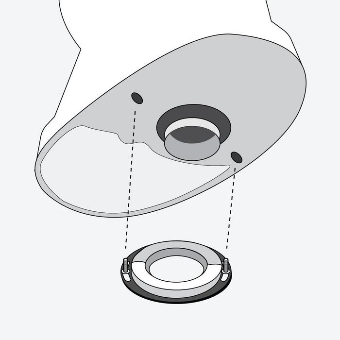 toilet installation step 2 - lift the toilet and align the mounting holes with the anchor bolts on the floor