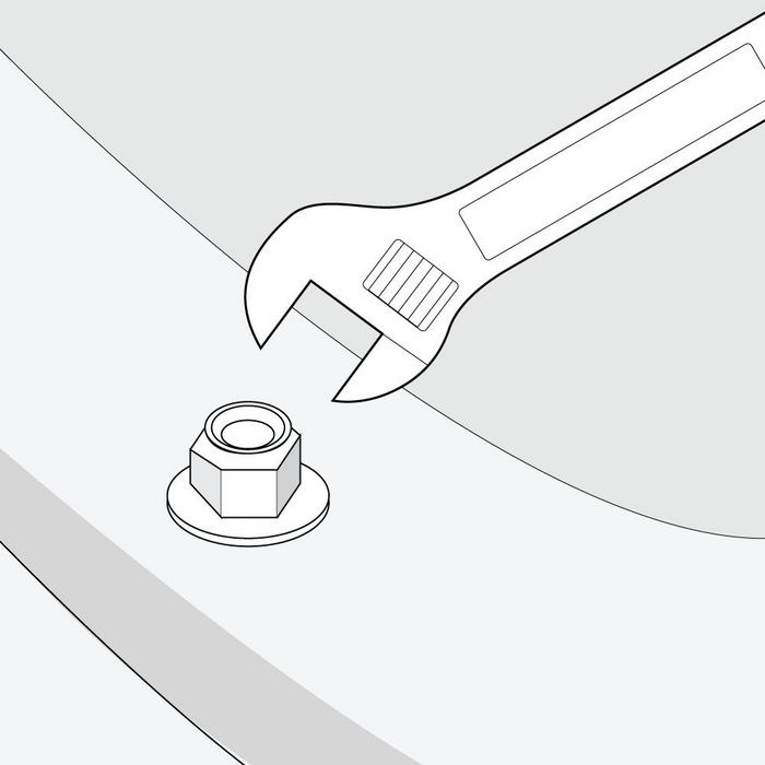 Installation step 4 - tighten the washers and nuts onto the anchor bolts with your adjustable wrench