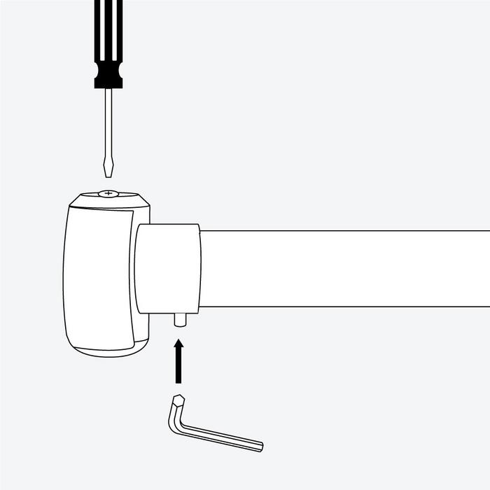 Step 10 - tighten bracket screws to hold them together, use hex wrench to tighten rod set screws