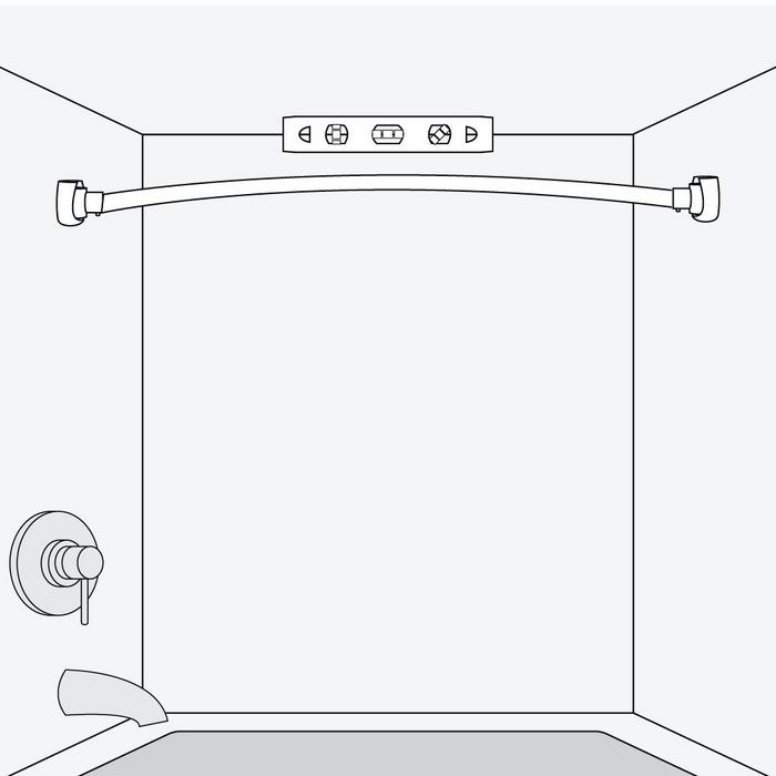 Step 9 - place shower rod onto brackets, check for level, ensure the bow is facing out from the tub