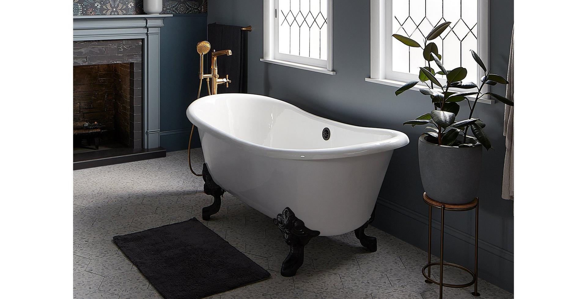 67" Lena Cast Iron Clawfoot Tub with Matte Black Monarch Feet