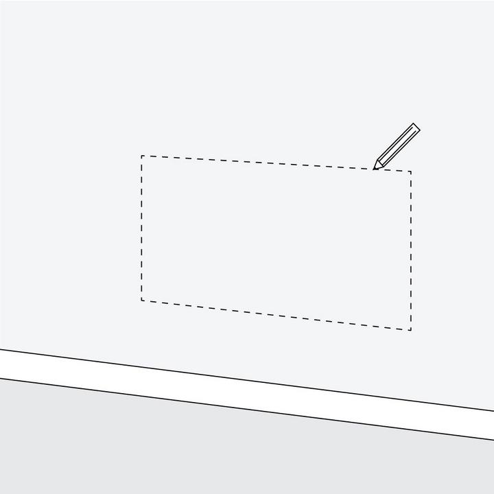 Floating vanity installation step 1 - outline the location on the wall where your vanity will sit