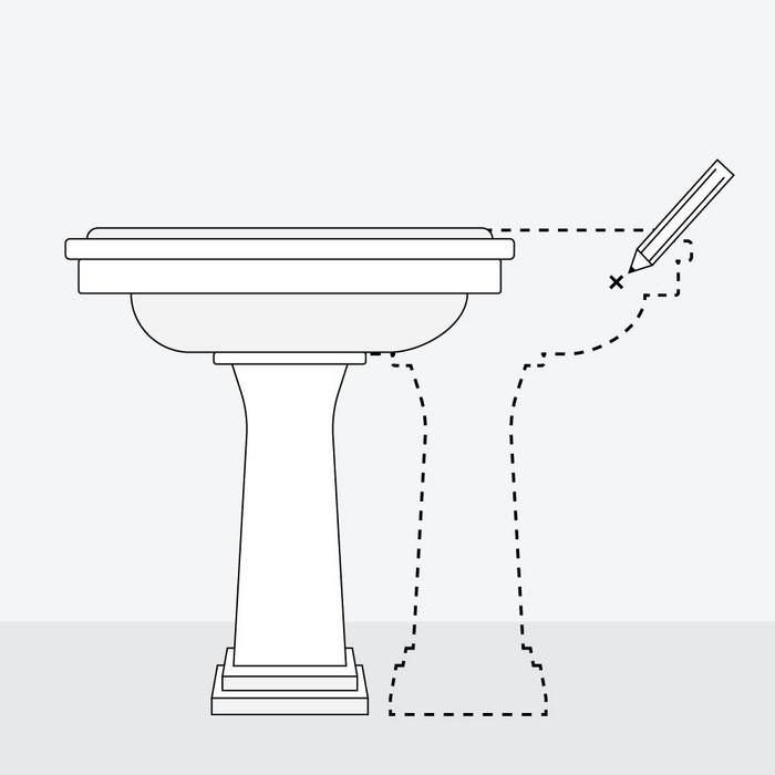 Step 1 - place the sink in position and mark the wall through the mounting holes at the back of the basin