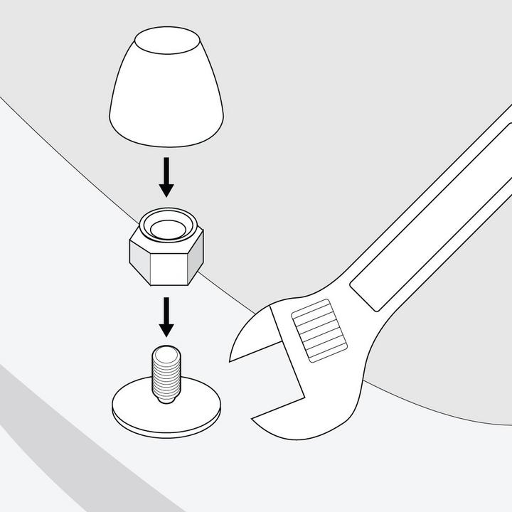 Rear drain toilet installation steps 10 & 11 - insert bolts & washers through mounting holes, tighten, place caps over them