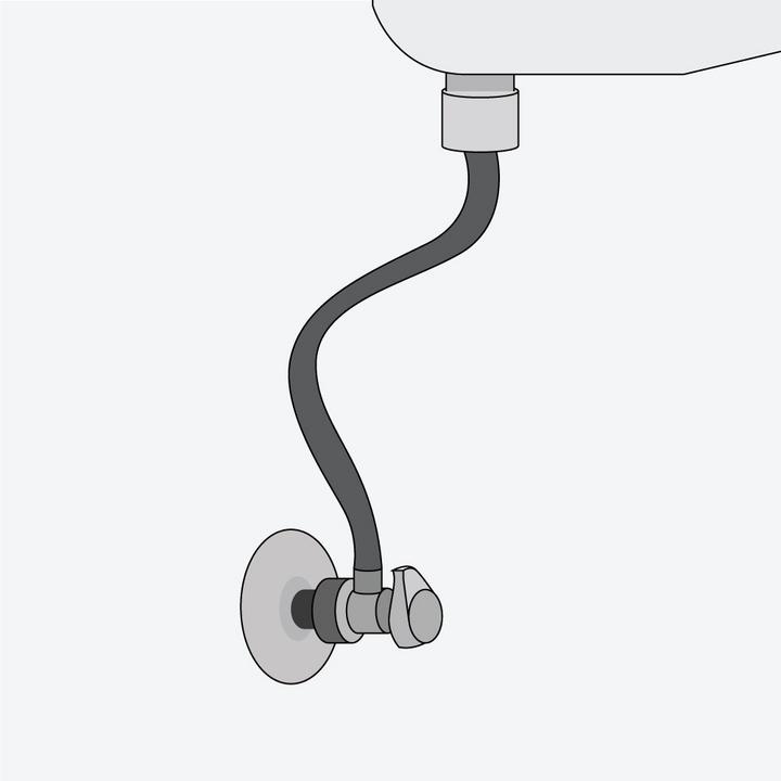 Rear outlet toilet plumbing diagram with the water supply tubes connected to the bottom of the toilet tank