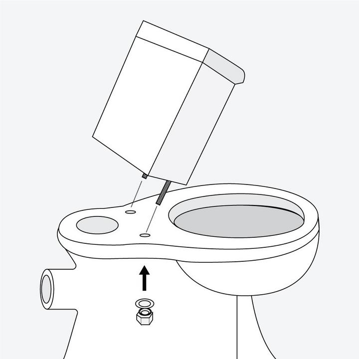 Rear outlet toilet installation step 2 - slide the tank bolts through the mounting holes on the top of the base of the toilet