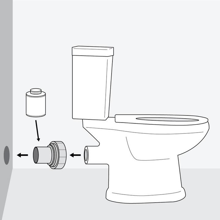 rear drain toilet installation steps 8 & 9 - apply PVC or ABS glue around P-trap connector, place inside hub fitting