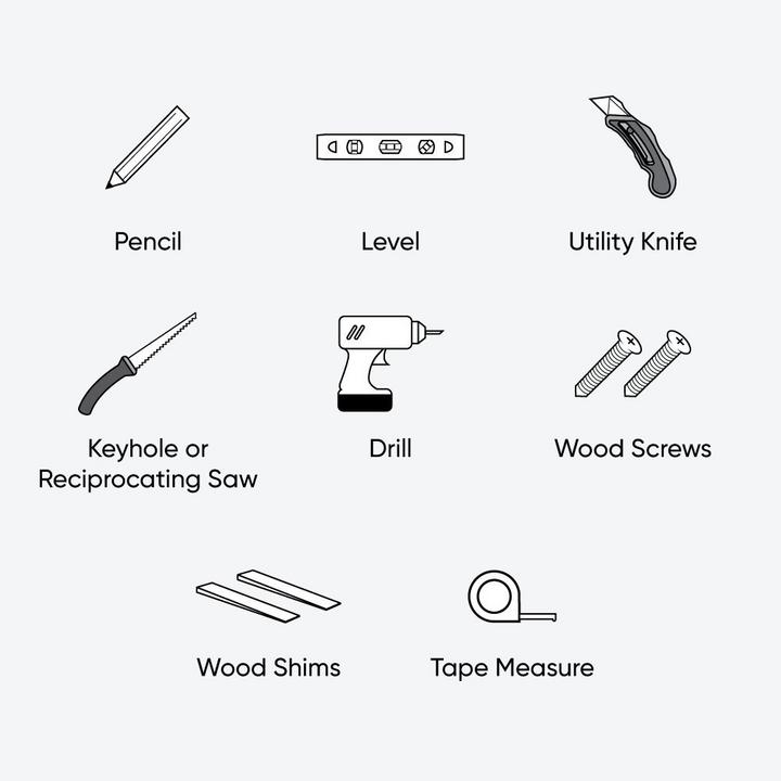 how to install recessed medicine cabinet tools & materials - pencil, level, utility knife, keyhole saw, drill, wood screw, shims