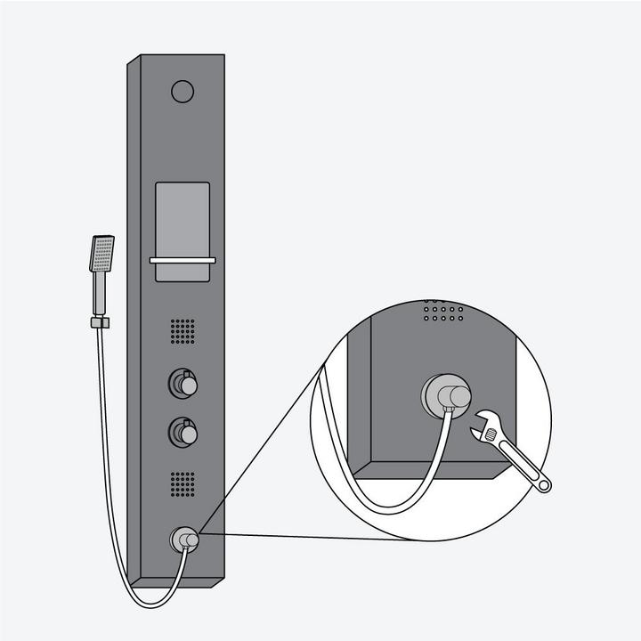 shower panel installation step 4 - attach hand shower hose to the outlet on the shower panel