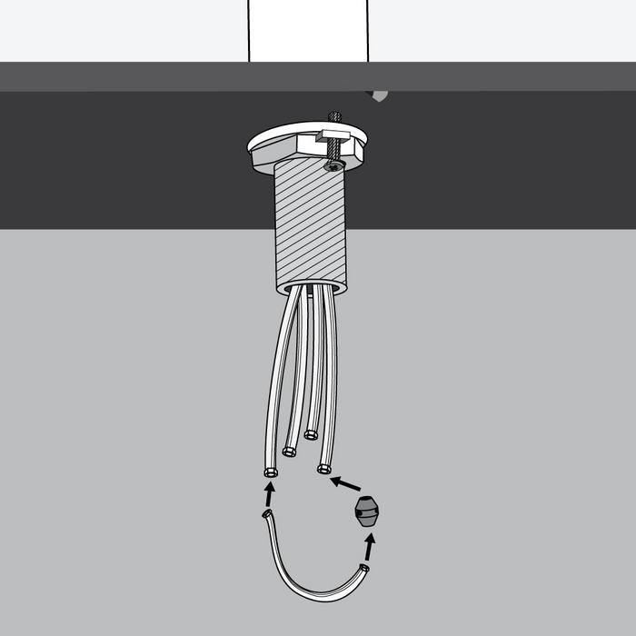 Step 7 - insert connecting hose to hose outlet on faucet. Thread counter-weight through hose and connect to other hose outlet