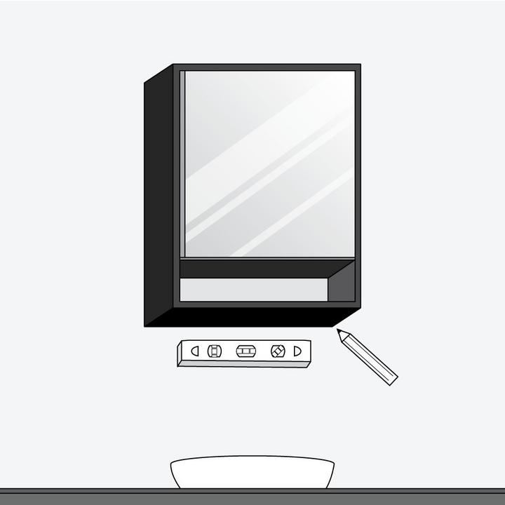 how to install a surface mount medicine cabinet step 1 - center cabinet above the sink and draw a leveled outline on the wall