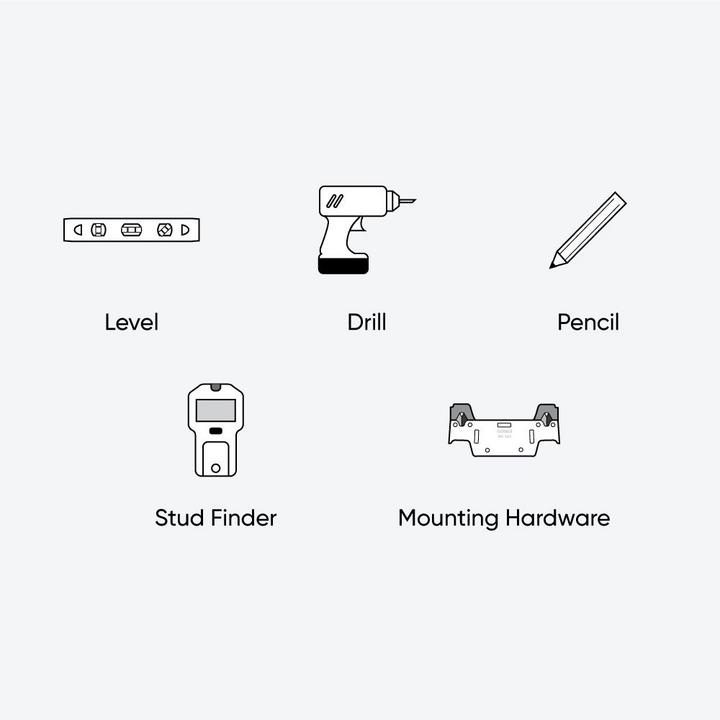 Tools for installing a surface mount medicine cabinet - level, drill, pencil, stud finder, mounting hardware