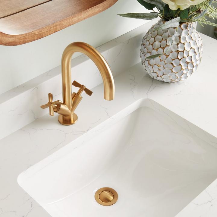 Undermount sink with Vassor Single-Hole Bathroom Faucet in Brushed Gold