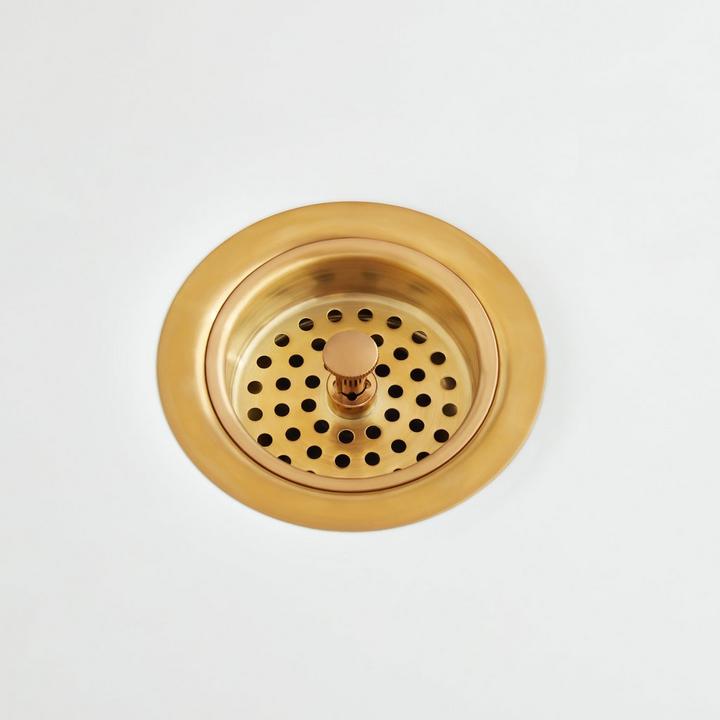 3-1/2" Strainer Basket with Lift Stopper in Brushed Gold for kitchen drain