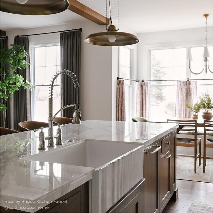 Beasley Bridge Kitchen Faucet with Pull-Down Spring Spout - Polished Nickel