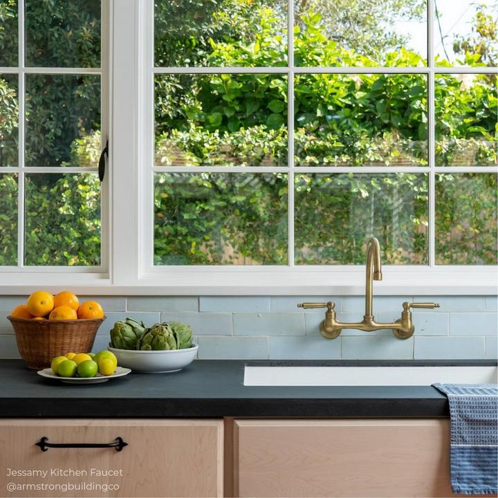 Jessamy Wall-Mount Kitchen Faucet - Aged Brass