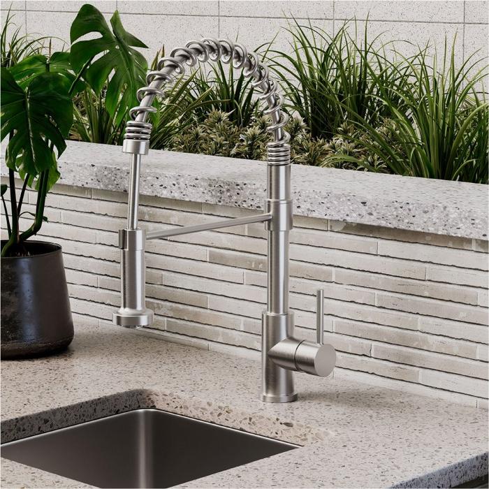 Swinton Single-Hole Stainless Steel Outdoor Kitchen Faucet with Pull-Down Spring Spout