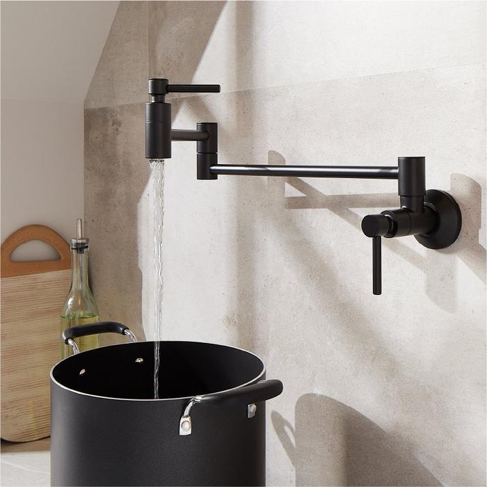 Modern Retractable Wall-Mount Pot Filler Faucet - Matte Black