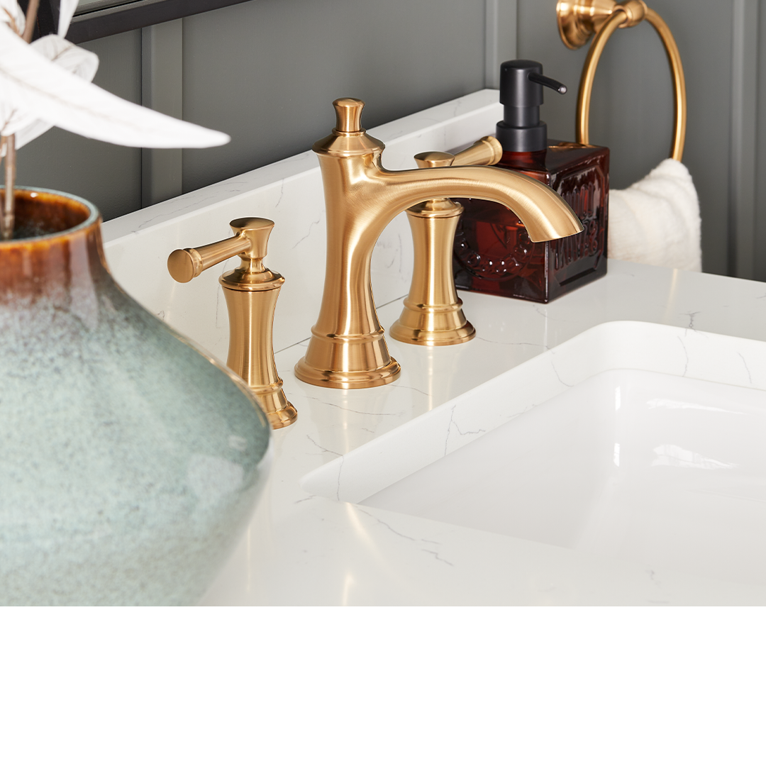 Beasley Widespread Bathroom Faucet, Towel Ring in Brushed Gold