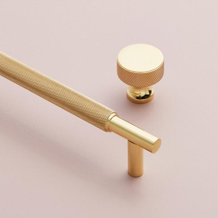 Arles Knurled Polished Brass Cabinet Pull and Knob