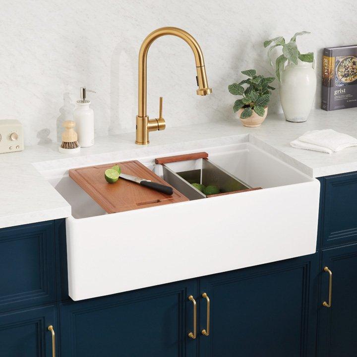double kitchen sink with nickel faucet