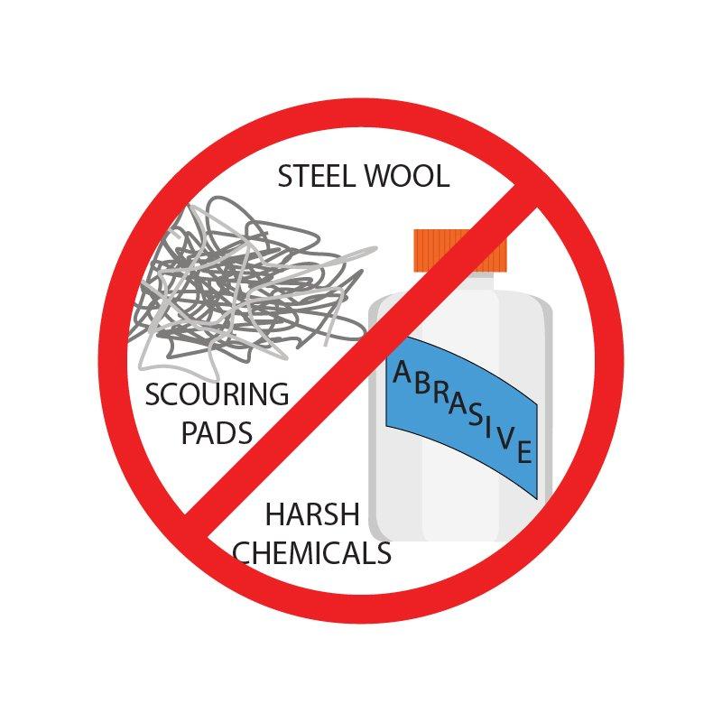 do not use harsh chemicals, abrasives, scouring pads, steel wool graphic
