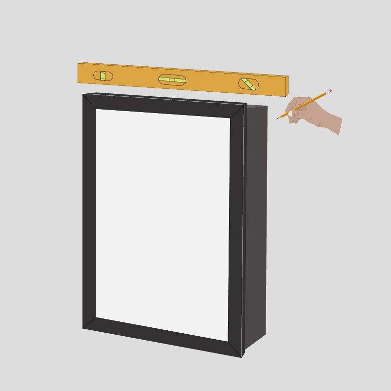 draw a leveled outline of your cabinet on the wall