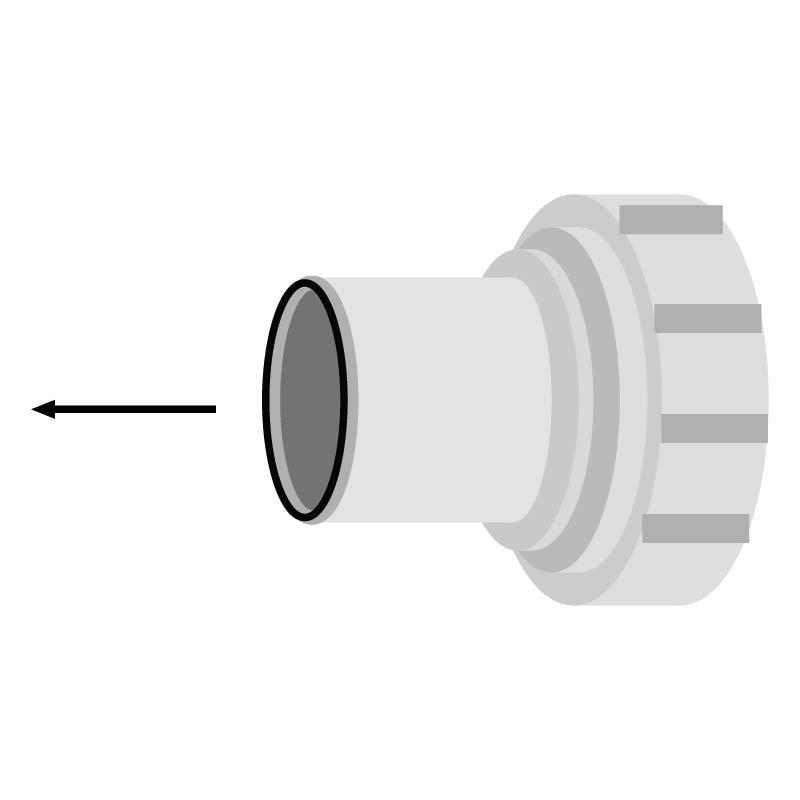 Apply PVC or ABS glue around the P-trap connector and place inside the hub fitting.
