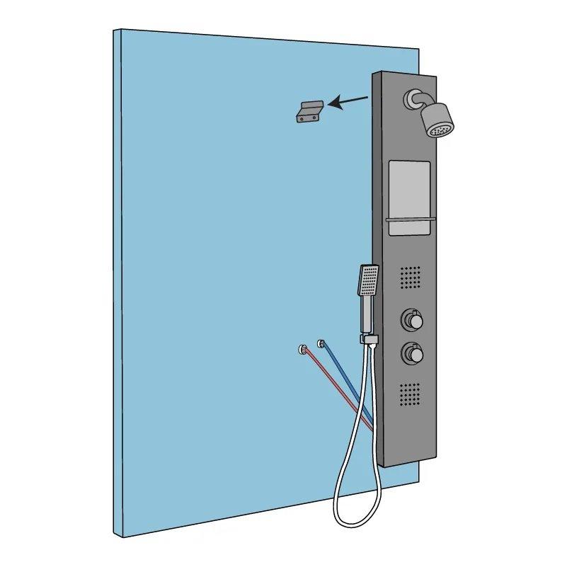 Attach the shower panel to the wall by hanging from the mounting bracket.