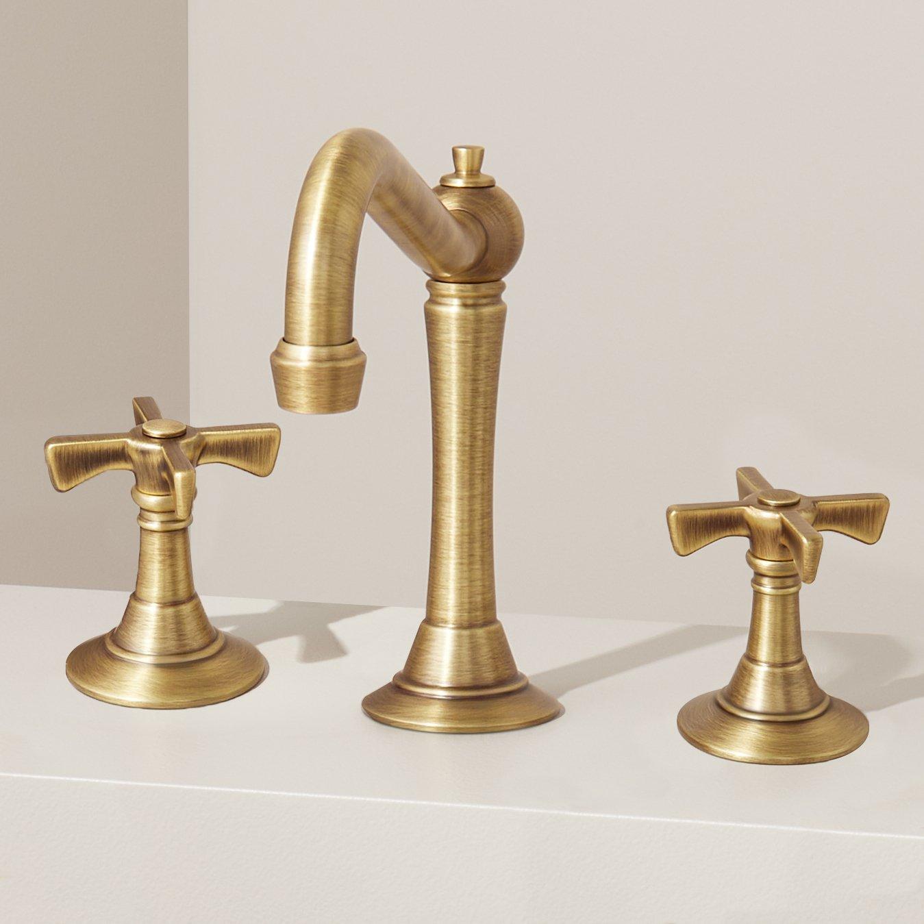 Marceau Widespread Bathroom Faucet - Cross Handles - Aged Brass