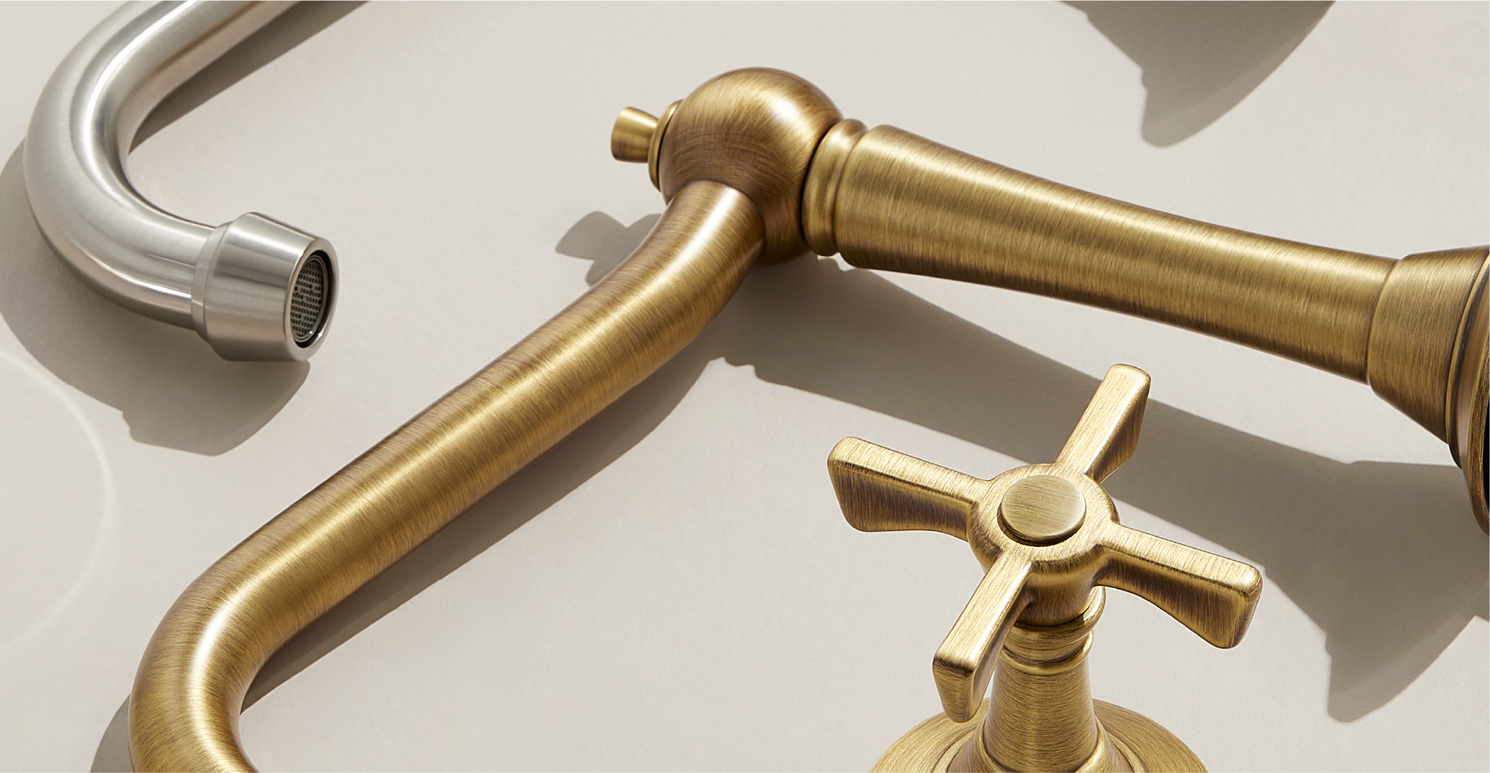 Marceau Widespread Bathroom Faucet - Brushed Nickel, Aged Brass