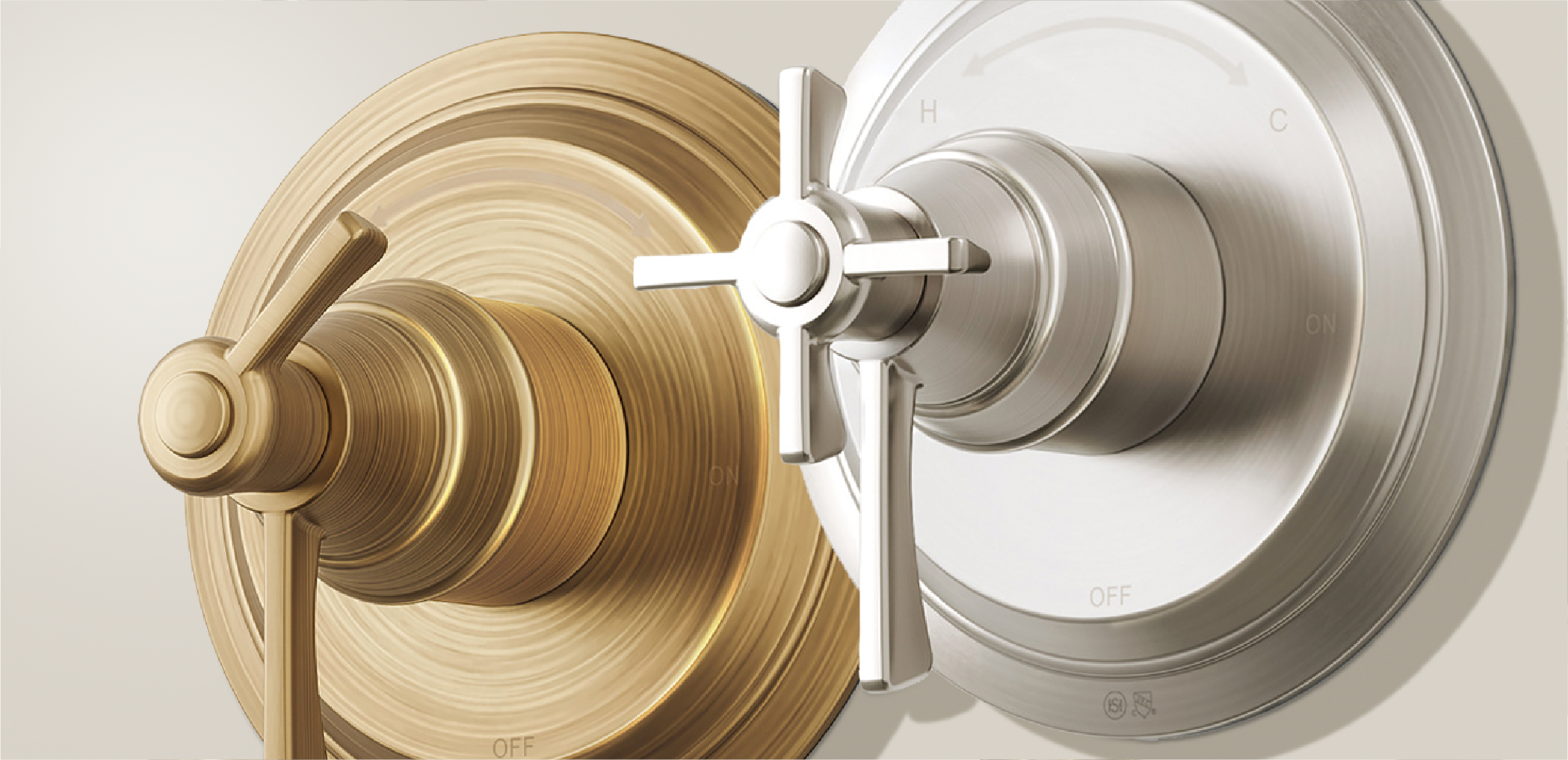Marceau Dual Thermostatic Shower Valve - Aged Brass and Brushed Nickel