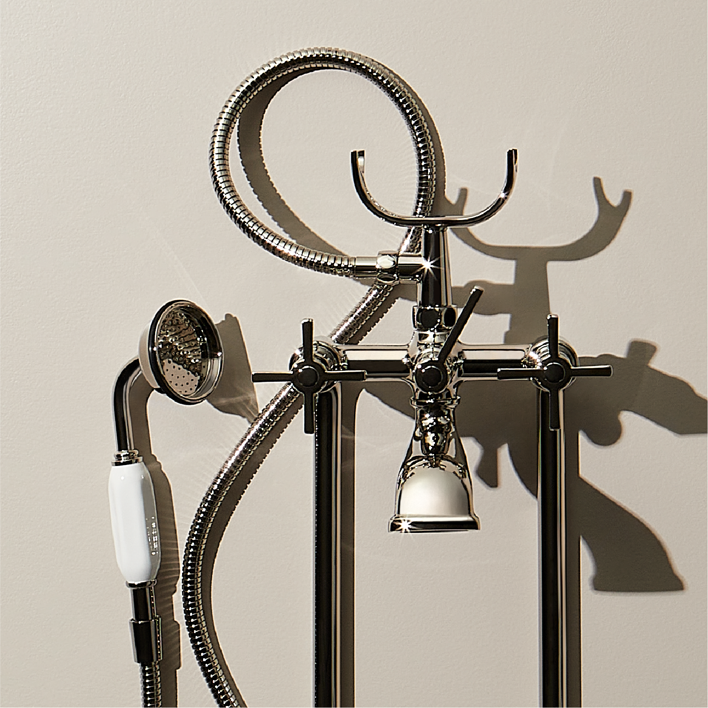 Marceau Freestanding Tub Faucet with Hand Shower - Cross Handle - Polished Nickel
