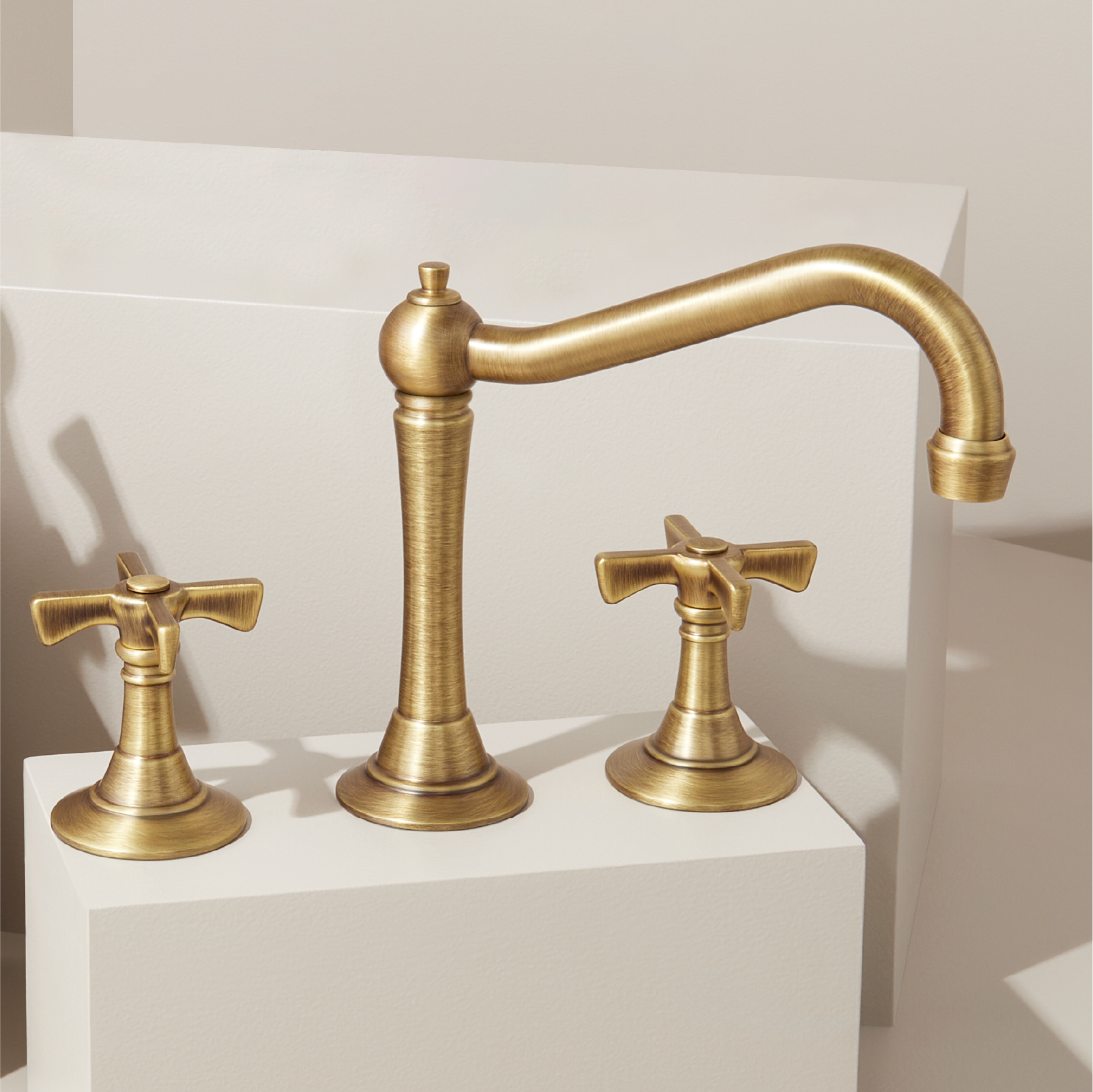 Marceau Widespread Bathroom Faucet - Cross Handles - Aged Brass
