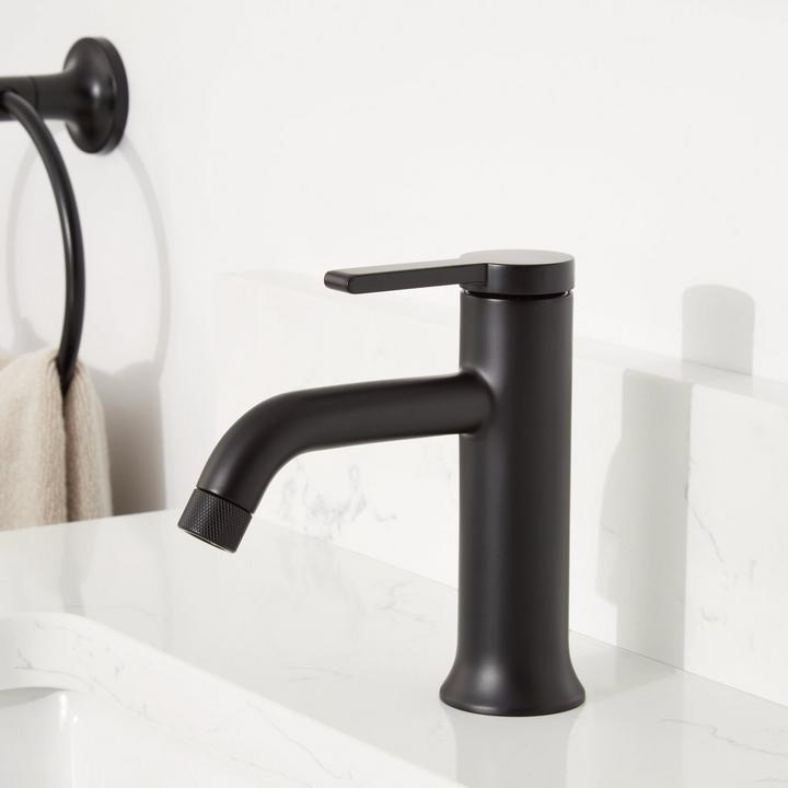 Lentz Single-Hole Bathroom Faucet in Matte Black for matte black bathroom ideas