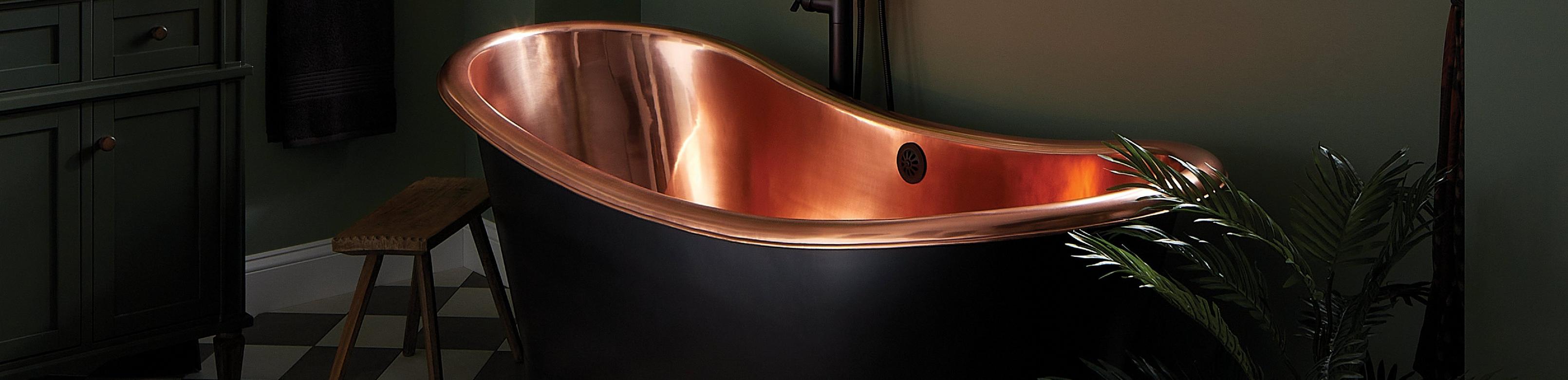 Thaine Copper Double-Slipper Pedestal Soaking Tub - Antique Black
