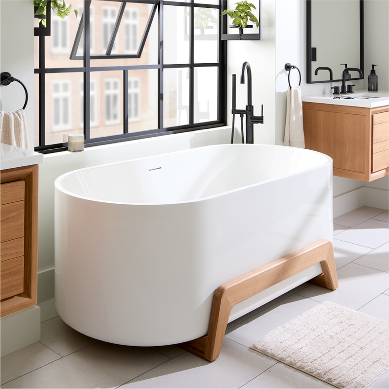 Conroy Acrylic Freestanding Tub with Wood Stand - Natural Teak