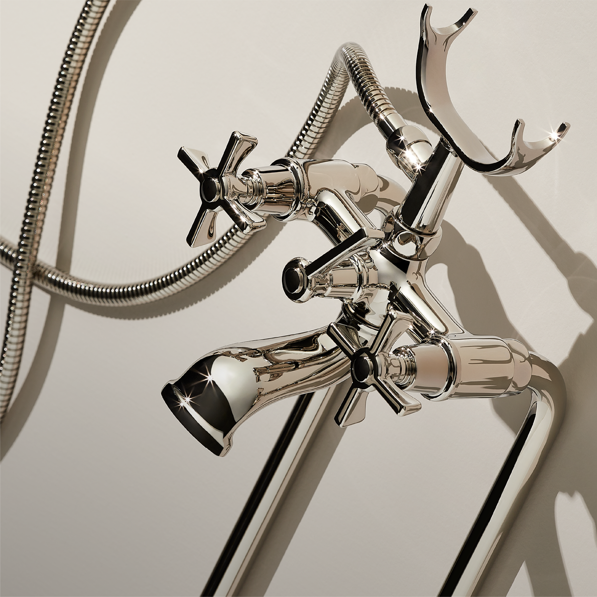 Marceau Freestanding Tub Faucet with Hand Shower - Cross Handles - Polished Nickel