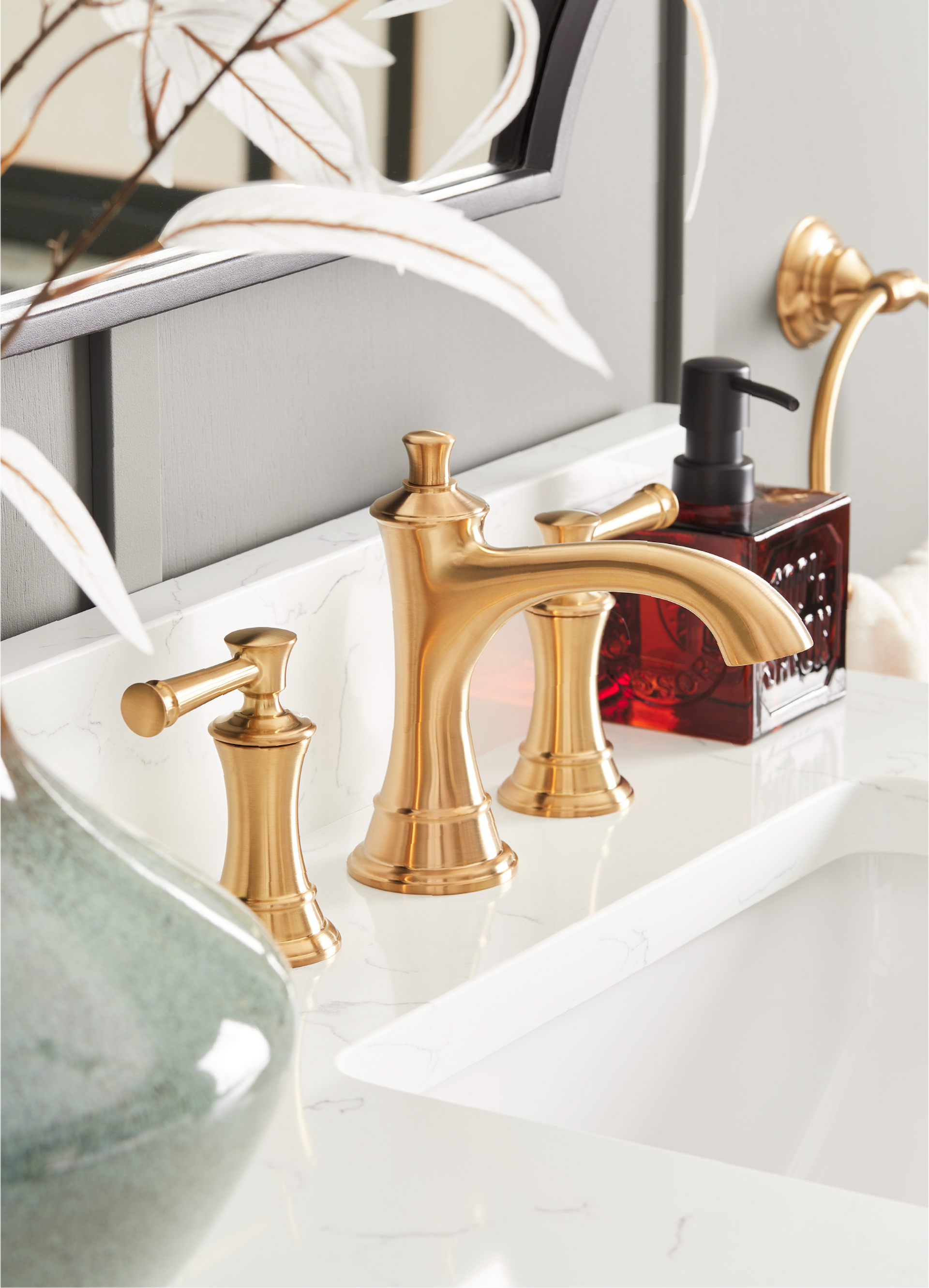 Beasley Widespread Bathroom Faucet in Brushed Gold
