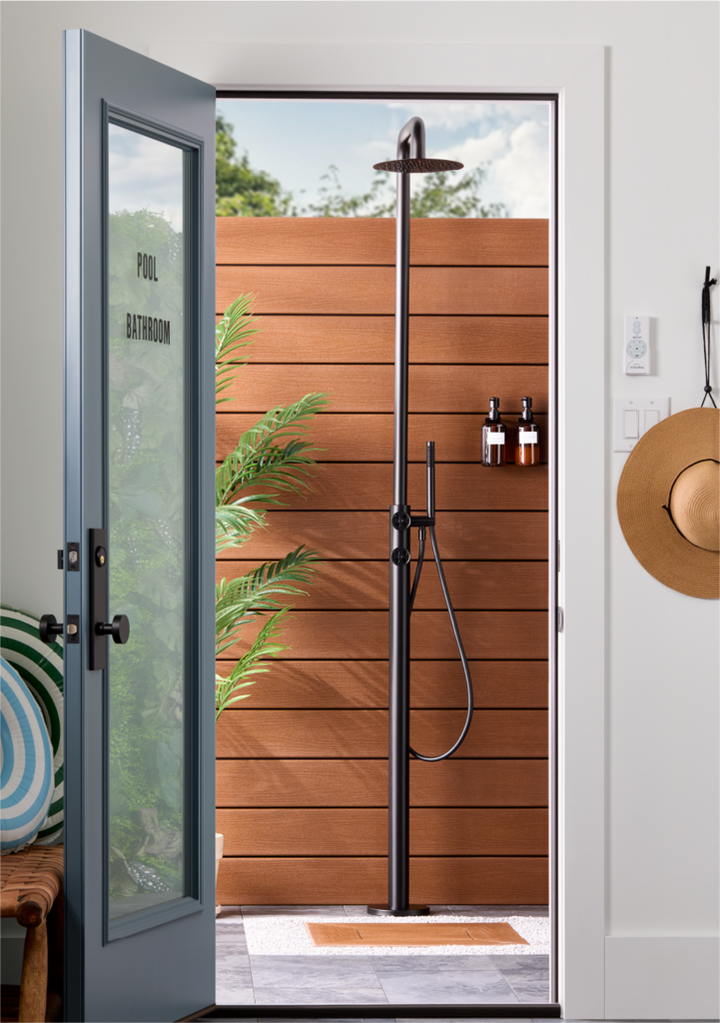 Tinsley Freestanding Outdoor Shower Panel With Hand Shower in Matte Black