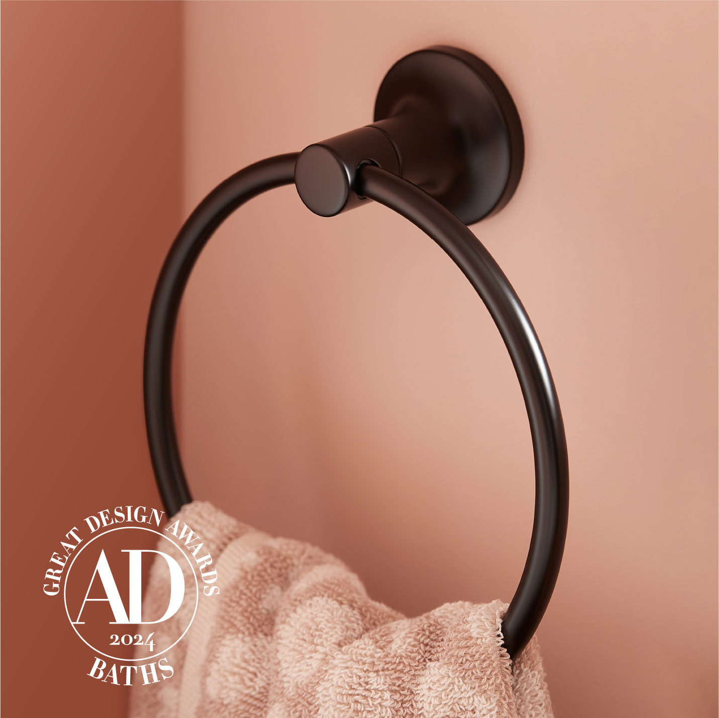 Lentz Towel Ring in Gunmetal with the Architectural Digest Great Design Awards Logo
