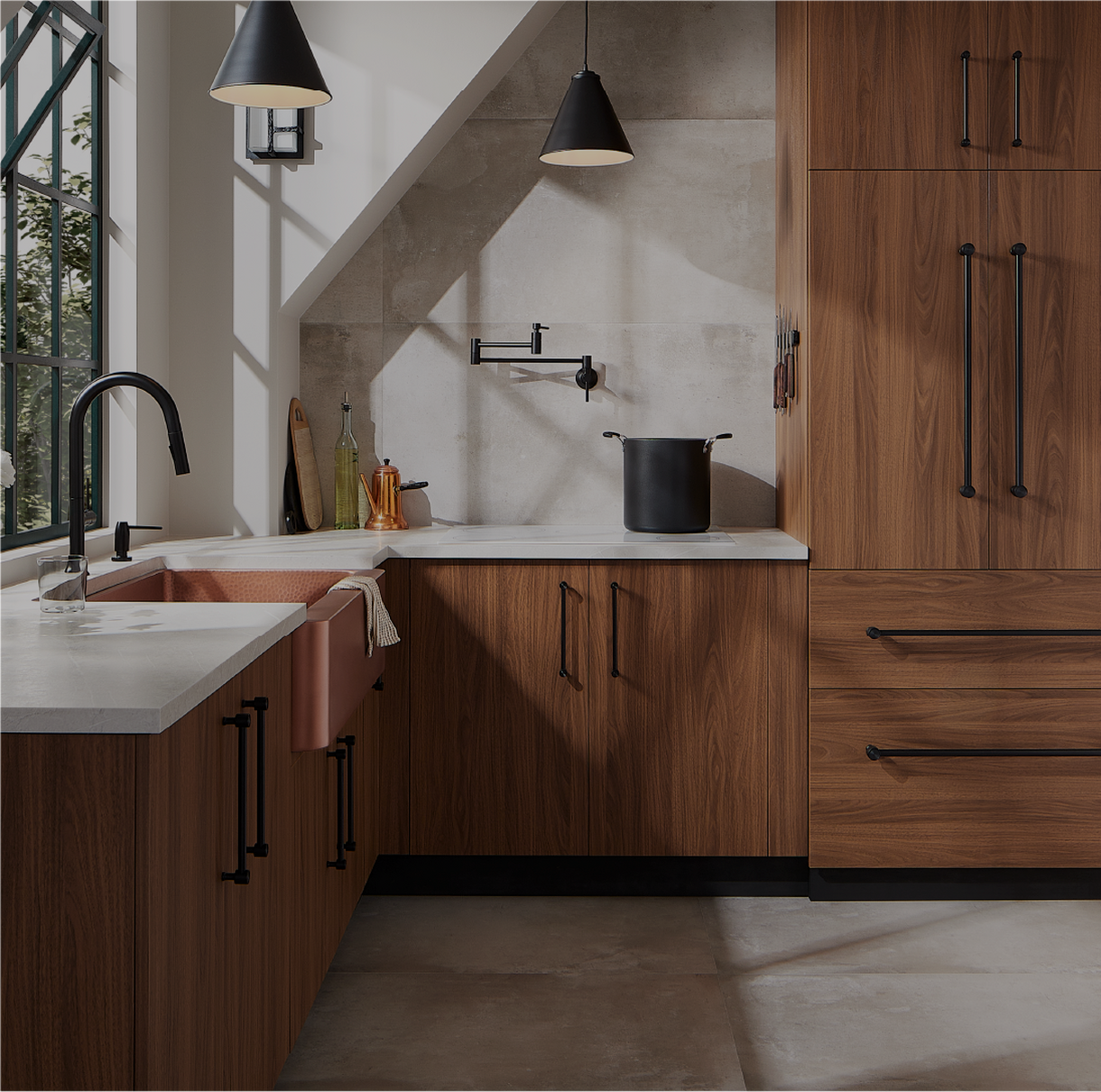 Brutalist Kitchen with the Bok Kitchen Faucet, Modern Pot Filler in Matte Black